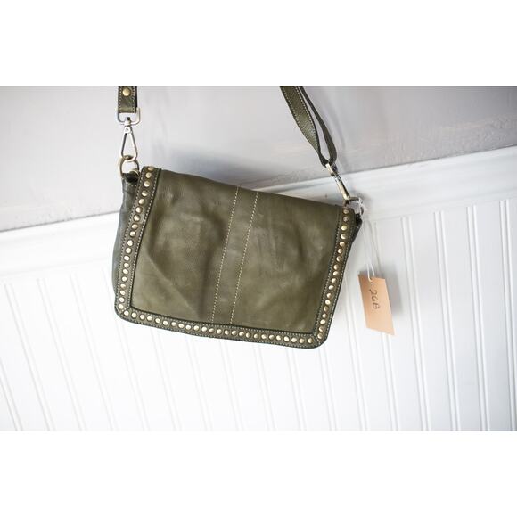 Free People Bolsa Nova Marisa Messenger Bag Studded Purse Green - Picture 2 of 5
